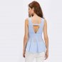 Blue V Neck Cutout Back Bow Front Peplum Blouse Women Sleeveless Surplice Wrap Sexy Top With Belt Fa