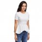 Princess Seam Asymmetric Peplum Blouse White Round Neck Short Sleeve Blouse With Ruffle Zipper 2017