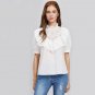 White Eyelet Embroidered Frill Trim Puff Sleeve Women Blouses Shirt 2017 Autumn Elegant With Ruffle 