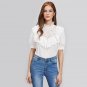 White Eyelet Embroidered Frill Trim Puff Sleeve Women Blouses Shirt 2017 Autumn Elegant With Ruffle 