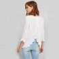 White Scallop Edge Buttoned Overlap Plain Women Blouses Round Neck 3/4 Sleeve Elegant Top 2017 Ladie