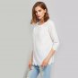 White Scallop Edge Buttoned Overlap Plain Women Blouses Round Neck 3/4 Sleeve Elegant Top 2017 Ladie