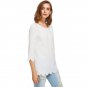 White Scallop Edge Buttoned Overlap Plain Women Blouses Round Neck 3/4 Sleeve Elegant Top 2017 Ladie