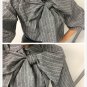 Exaggerated Lantern Sleeve Tied Neck Bow Striped Blouse 2017 Women Fashion Grey Band Collar Half Sle