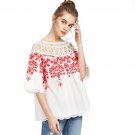 Cute Crochet Blouse Women White Boho Embroidery Red Vine Vintage Summer Tops 2017 New Sexy Off Shoul