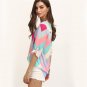 Summer Women Tops Colored Zig-zag Print Rolled-up Long Sleeve V Neck Shirts Multi Color Blouse
