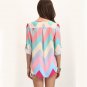 Summer Women Tops Colored Zig-zag Print Rolled-up Long Sleeve V Neck Shirts Multi Color Blouse