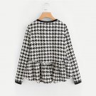 Frilled High Low Houndstooth Blouses 2017 Round Neck Long Sleeve Ruffle Tiered Cute Blouse Women Cas