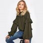 Frill Trim High Neck Ruffle Sleeve Shirts Smocked Hem Army Green Women Blouse 2017 Elegant Top Casua