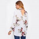 Floral Print Blouses Cut Out Choker Neck Women Tops 2017 Fashion Fall Long Sleeve Ladies Blouse Wome