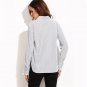 White Striped Asymmetric Buttoned Neck High Low Shirt Female Lapel Long Sleeve Work Wear Blouse