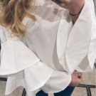 White Round Neck Ruffle Long Sleeve Shirt Ladies Work Wear Fashion Tops Women Vogue Blouse