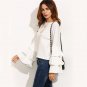 White Round Neck Ruffle Long Sleeve Shirt Ladies Work Wear Fashion Tops Women Vogue Blouse