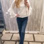 White Round Neck Ruffle Long Sleeve Shirt Ladies Work Wear Fashion Tops Women Vogue Blouse