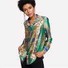 Multicolor Print Shirt Fold Over Back Tribal Blouse V-Neck Button Up Top 2018 Women Office Elegant L