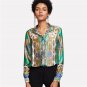 Multicolor Print Shirt Fold Over Back Tribal Blouse V-Neck Button Up Top 2018 Women Office Elegant L