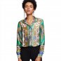 Multicolor Print Shirt Fold Over Back Tribal Blouse V-Neck Button Up Top 2018 Women Office Elegant L