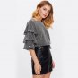 Pearl Beading Tiered Flare Sleeve Glitter Women Blouse 2017 Half Ruffle Sleeve Elegant Top Ladies Bl