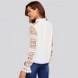 Geo Lace Sleeve White Blouse Women Frilled Tie Neck Long Sleeve Tops 2017 Autumn Elegant Work Wear B