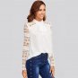 Geo Lace Sleeve White Blouse Women Frilled Tie Neck Long Sleeve Tops 2017 Autumn Elegant Work Wear B