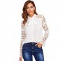 Geo Lace Sleeve White Blouse Women Frilled Tie Neck Long Sleeve Tops 2017 Autumn Elegant Work Wear B