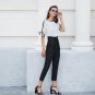 Bow Tie Split Sleeve Blouse White Elegant Tops Contrast Binding Women Autumn Sheer Tops Casual Chiff