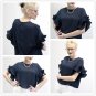 Navy Ruffle Sleeve Blouse Solid Round Neck Zipper Regular Fit Top 2018 Summer Women Short Sleeve Bl