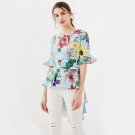 Tropical Hi-Lo Blouse Ruffle Tie Back Tops 2017 Women Random Print Elegant Summer Tops New Cute Casu