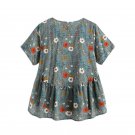 Botanical Print Smock Blouse Women Summer Tops  Cute Floral Peplum Tops Fashion Keyhole Back Draped 