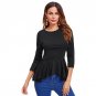 Princess Seam Asymmetric Peplum Blouse Women Round Neck 3/4 Sleeve Zipper High Low Elegant Top 2017 