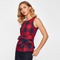 Belted Red Plaid Shell Blouse For Ladies Summer Round Neck Sleeveless Casual Peplum Blouse 2017 Wome
