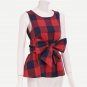 Belted Red Plaid Shell Blouse For Ladies Summer Round Neck Sleeveless Casual Peplum Blouse 2017 Wome