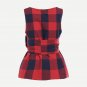 Belted Red Plaid Shell Blouse For Ladies Summer Round Neck Sleeveless Casual Peplum Blouse 2017 Wome