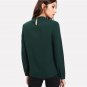 Long Sleeve Blouse Green Stand Collar Pearl Detail Plain Button Keyhole Back Top Women Elegant Work 