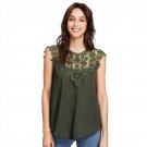 Round Neck Sleeveless Cut Out Blouse Keyhole Back Daisy Lace Shoulder Shell Plain Top Women Casual B