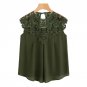Round Neck Sleeveless Cut Out Blouse Keyhole Back Daisy Lace Shoulder Shell Plain Top Women Casual B