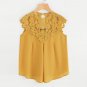 Round Neck Sleeveless Cut Out Blouse Keyhole Back Daisy Lace Shoulder Shell Plain Top Women Casual B