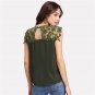 Round Neck Sleeveless Cut Out Blouse Keyhole Back Daisy Lace Shoulder Shell Plain Top Women Casual B
