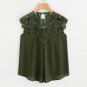 Round Neck Sleeveless Cut Out Blouse Keyhole Back Daisy Lace Shoulder Shell Plain Top Women Casual B