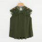 Round Neck Sleeveless Cut Out Blouse Keyhole Back Daisy Lace Shoulder Shell Plain Top Women Casual B
