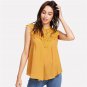 Round Neck Sleeveless Cut Out Blouse Keyhole Back Daisy Lace Shoulder Shell Plain Top Women Casual B