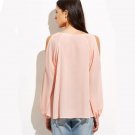 Cold Shoulder Blouses Women  Pink Raglan Sleeve Casual Sexy Summer Tops New Fashion Cute Basic Cut O