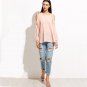 Cold Shoulder Blouses Women Pink Raglan Sleeve Casual Sexy Summer Tops New Fashion Cute Basic Cut O