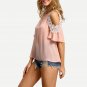 Women Cold Shoulder Crochet Trim Tops Summer Style Casual Woman Cute Tops New Arrival Pink Short Sle