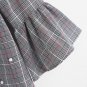 Pearl Beading Flare Sleeve Grey Plaid Blouse 2017 Round Neck 3/4 Sleeve Button Cotton Elegant Top Wo