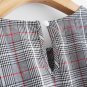 Pearl Beading Flare Sleeve Grey Plaid Blouse 2017 Round Neck 3/4 Sleeve Button Cotton Elegant Top Wo