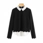 Contrast Collar And Hem Scalloped Women Blouses 2017 Color Block Long Sleeve Elegant Tops Ladies Wor