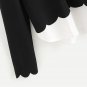 Contrast Collar And Hem Scalloped Women Blouses 2017 Color Block Long Sleeve Elegant Tops Ladies Wor