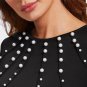 Pearl Beading Peplum OL Style Blouse 2017 Black Round Neck Long Sleeve Ruffle Plain Top Women Elegan