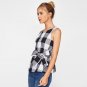 Belted Plaid Shell Blouse For Ladies Summer Round Neck Sleeveless Casual Peplum Blouse 2017 Women\'s